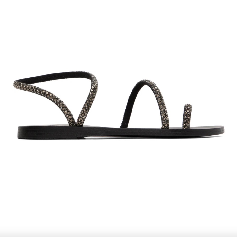 ANCIENT GREEK SANDALS Black Apli Eleftheria Crystals Sandals